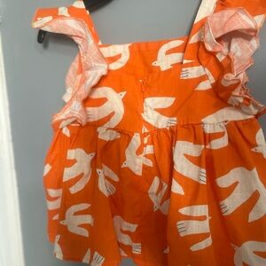 SHEIN Bright Orange Top with White Bird Design